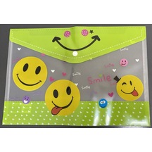 Smile Gülen Yüz Desenli Şeffaf Çıtçıtlı Dosya Klasörü - A4 Evrak Dosyası