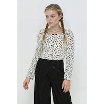 Defacto Kız Çocuk Slim Fit Dar Kesim Çiçekli Bürümcük Uzun Kollu Tişört G2599a825auer105 Ekru