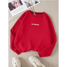 Startmore Kırmızı Unisex Kadın/erkek Los Angeles Renkli Oversize Bisiklet Yaka Pamuklu