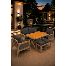 Garden Serisi Balkon Takımı, 2-1-1 Cappuccino Bahçe Takımı, 2'li Koltuk 70x150, 2 Tekli Koltuk 70x70, Masa 70x110, 2 Puf Antrasit