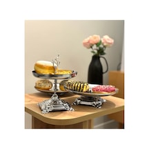 3'lü Lüx Sunumluk Çeyiz Seti - Gümüş Renk Metal Çay Saati & Misafir Sunumluk Stand Gümüş - 815169597