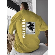 Tourısm Baskılı Oversize Tişört Sari