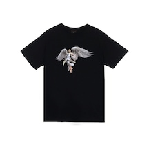 Unisex Siyah Melek Baskılı T-shirt SIYAH