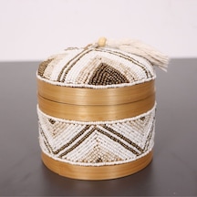 Bali Boncuklu Bambu Saklama Kutusu 12x14 Cm Beyaz