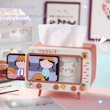 Yeşil-kore Ins Yaratıcı Sevimli Kız Kalp Sevimli Tv Modeli Cep Telefonu Standı Masaüstü Çekmece Kağıt Havlu Kutusu Doku Kutuları Peçete Tutucu