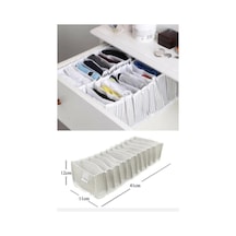 11 Gözlü Katlanabilir Çekmece İçi Akordiyon Organizer Small Gri Beyaz Çizgili Model Beyaz - Gri