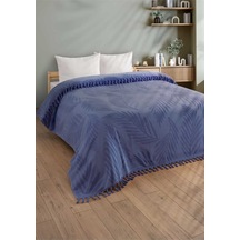 Çift Kişilik Saçaklı Havlu Yatak Örtüsü - %100 Pamuk & Yumuşak & Saçaklı Pike - 220x240 Cm - İndigo İndigo