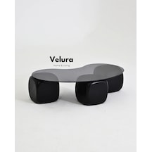 Modern Orta Sehpa & Top Sehpa Cam Sehpa & Küre Orta Sehpa - Siyah Zar - Fasulye - Füme Cam Siyah