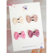 Xmlbayiciniz Mini Kurdele Fiyonk Saçsız Bebek Tokası 3cm - Seyrek Saçlı Bebeklere Özel Saçtan Düşmeyen Toka Natural Pink, 4 Çok Renkli