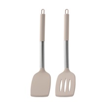 Hombey 430 Paslanmaz Çelik, Silikon Uçlu, Boş Kollü, Isı Dayanıklı, 2'li Set: Sauté Ve Karıştırma Kaşığı - Mutfak Araçları