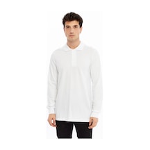 Uniprom Erkek Uzun Kollu Polo Yaka Pamuk Tişört Uzun Kollu T Shirt Beyaz Beyaz