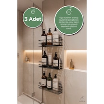 Evonita 3l'ü Yapışkanlı Banyo Rafı Duş Şampuanlık Organizer Metal Siyah Delmeden Montaj Raf Seti