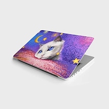 Laptop Sticker Bilgisayar Notebook Pc Kaplama Etiketi Beyaz Kedi Çizim 124-Pembe