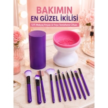 Avantajlı İkili Set 12 Li Mor Makyaj Fırçası Ve Elektrikli Makyaj Fırçası Yıkama Temizleme Cihazı
