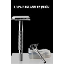 Rimei Razor Paslanmaz Çelik Geleneksel Tıraş Aleti Manuel Tıraş Makinesi 10 Yaprak Jilet Hediyeli