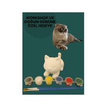 3d Kedi Figür Boyama Seti - Kendin Boya Hobi Ve Etkinlik Seti - Akrilik Boya + 2 Fırça