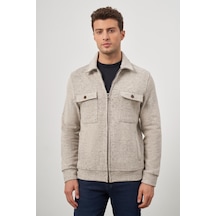 İmza Bej Örme Bebe Yaka Kendinden Desenli Yırtmaçsız Astarsız Slim Fit Classic Mont 1007245156 Bej