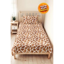 Zürafa Desenli Kahverengi Genç Odası Tek Kişilik Pike Takımı - Safari Bej 160x220 Cm Yatak Örtüsü Kavrulmuş Çiçek Solgunluğu