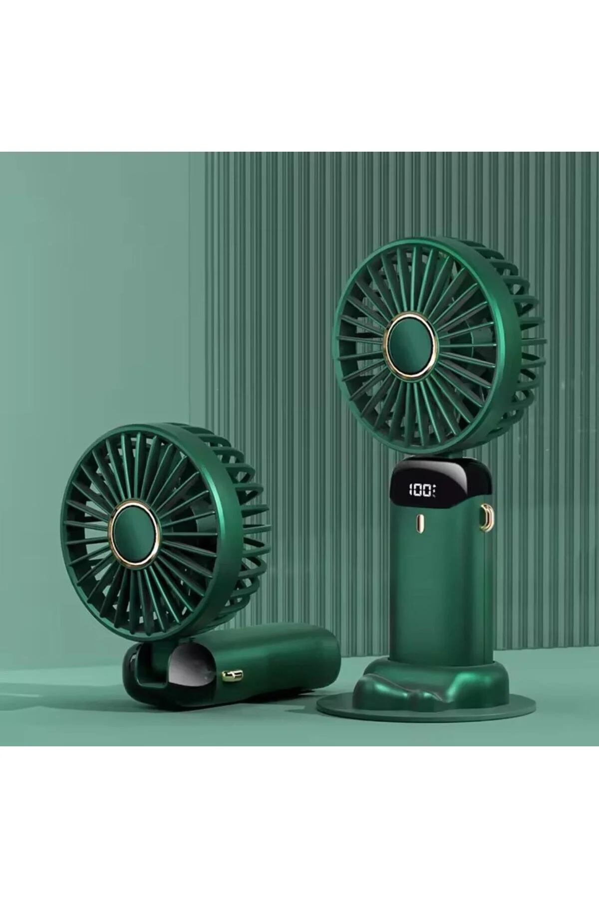 Mini Klima 5 Kademeli Şarjlı Taşınabilir Dijital Led Göstergeli El Fanı Vantilatör Yeşil