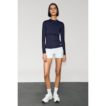 Urban Beat Corex Kadın Yuvarlak Yakalı Baskı Detaylı Slim Fit Uzun Kollu Spor Mor T-shirt Mor