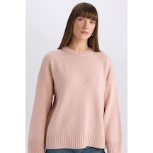 DeFacto Oversize Geniş Kalıp Bisiklet Yaka Basic Düz Triko Kazak D0036AX25SPPN47 Pembe