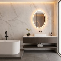 60x80 Cm Luna Oval Led Dokunmatik Banyo Aynası Dimmerli Işıklı Günışığı 3000k Sarı