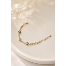 Balenbi Jewelry Kadın Üçlü Yıldız Figürlü Taşlı Kararmaz Çelik Bileklik 14k Gold 1142 Altın
