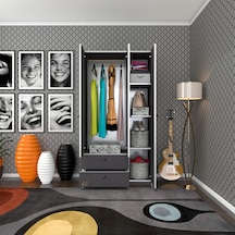 Kenzlife Gardırop 3 Kapılı Kapaklı 2 Çekmeceli Manolya Gri 173 90 42 Gardolap Dolap Ofis