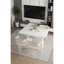 Avvio Lato Lake Mdf Ayak Tokyo Demonte Sandalye 80x120 Yemek Masası Mutfak Masası 4 Kişilik Beyaz
