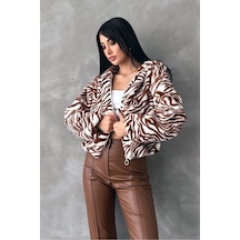 Verymoda Leopar Baskılı Peluş Mont F1654 Taba Zebra