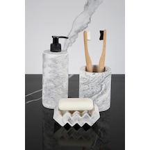 Betonmall 3 Parça Mermer Desenli Beton Banyo Seti Sıvı Sabunluk Diş Fırçalığı Katı Sabunluk - Siyah Beyaz Siyah Beyaz Siyah - Beyaz