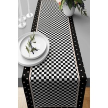 Siyah Beyaz Dama Desenli Leke Tutmaz Kumaş Salon Mutfak Masa Değişik Ranır Modelleri Siyah-beyaz 40 X 140 Çok Renkli