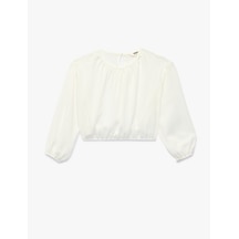 Koton Beli Lastikli Viskon Karışımlı Uzun Kollu Bisiklet Yaka Crop Bluz Ekru 6skg60109aw Ekru