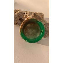 Parlak Çim Yeşili Ve Gold Renkli Yuvarlak Şekilli Dekoratif Kül Tablası Küllük El Yapımı Epoksi Hediyelik