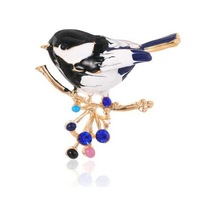 Flybuy : Şık Damla Kuş Broş, Altın Kaplama, İnci & Taşlı, Zarif Siyah Beyaz Çok Renkli