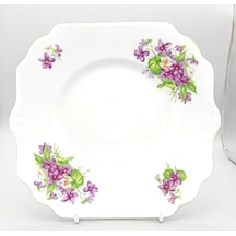 Mor Menekşe Desenli Vintage İngiliz Antika Servis Tabağı 23.5cm