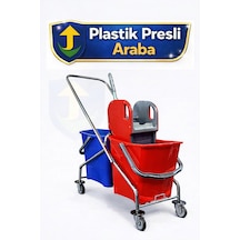 Umbex Plus-çift Kovalı Plastik Presli Araba Temizlik Arabası Plastik Presli