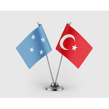 Mikronezya Bayrağı Ve Türk Bayrağı İkili Saten Masa Bayrağı Takımı Diğer