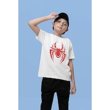 Sevbano Tasarım Spider-man Logo Baskılı Unisex Örümcek Adam Film Çocuk Ti Beyaz