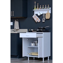 Eliusta Liva Baharat Raflı 60 Cm Çekmeceli Ankastre Mutfak Dolabı Çok Amaçlı Dolap 60x88x48 Cm Beyaz Dolap Beyaz