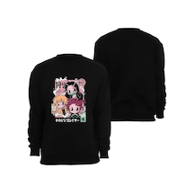 Demon Slayer Anime Baskılı Bisiklet Yaka Sweatshirt Siyah