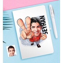 Kişiye Özel Bay Karikatürlü Beyaz Defter Ve Kalem Seti-33