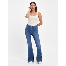 LTB Novı Yüksek Bel İspanyol Paça Mid Indigo Jean Pantolon Ekru