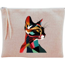 Modern Kedi Baskılı Makyaj Çantası