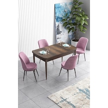 Canisa Han Serisi 70x114 Açılabilir Mdf Mutfak Masası Takımı Barok Desen Masa 4 Pembe Sandalye Masa Barok Sandalyeler Pembe