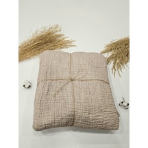 Bej 4 Katlı Çift Taraflı Çift Kişilik Müslin Battaniye %100 Pamuk 230x240 Cm Bej