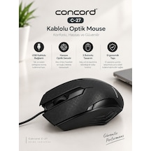 Concord C-27 Kablolu Optik Mouse Ergonomik 3 Butonlu Siyah Bilgisayar Faresi C27