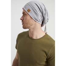 Erkek Gri, İp Detaylı Özel Tasarım 4 Mevsim Şapka Bere Buff -ultra Yumuşak Doğal Penye Kumaş-6553 - Erkek