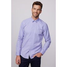 Tudors Modern Slim Fit Pamuklu Kolay Ütü Armürlü Mavi Erkek Gömlek-28378-mavi Mavi