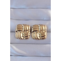 Ezoconcept 316l Çelik Gold Renk Kare Çizgili Vintage Küpe 001